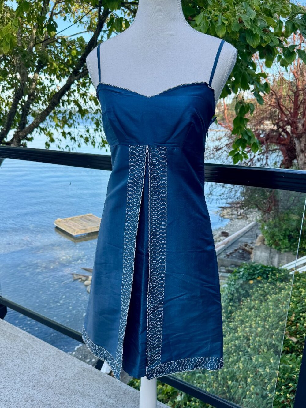Tocca Deep Blue 100% Silk Embroidered Mini Dress